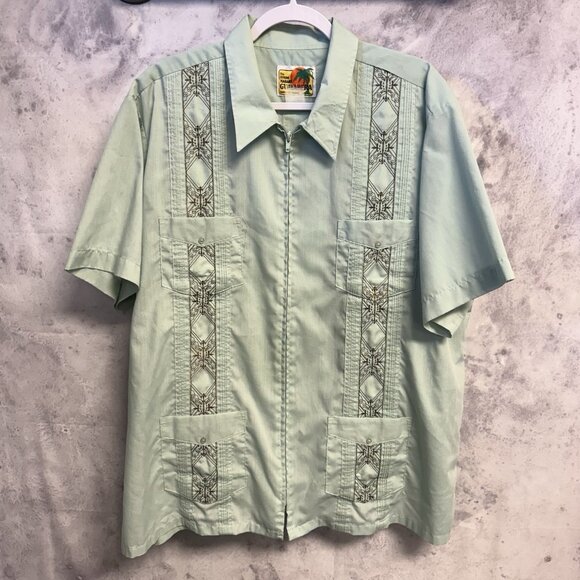 Vintage The Genuine Haband Guayabera Full Zip Embroidered Men's 2XL Green - Picture 1 of 8